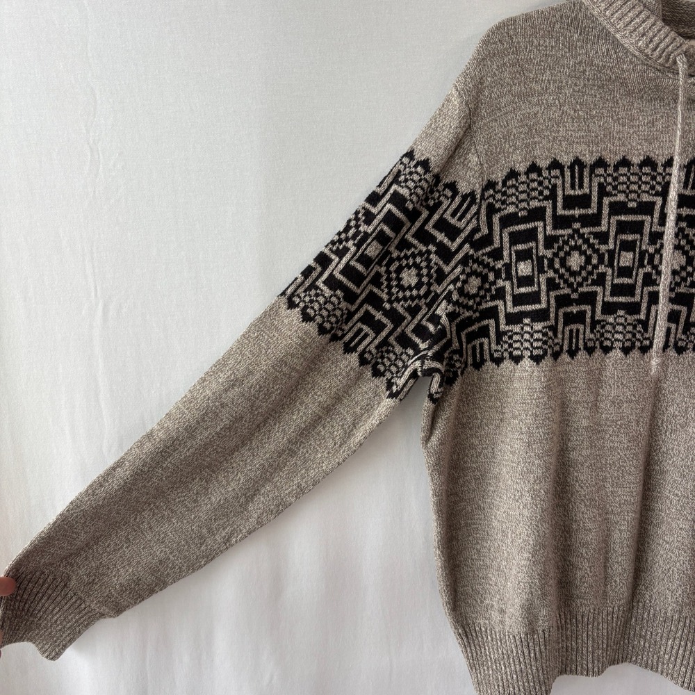 Urban Pipeline Mens XL Geometric Pattern Knit Hoodie Sweater Taupe Black - Picture 2 of 7